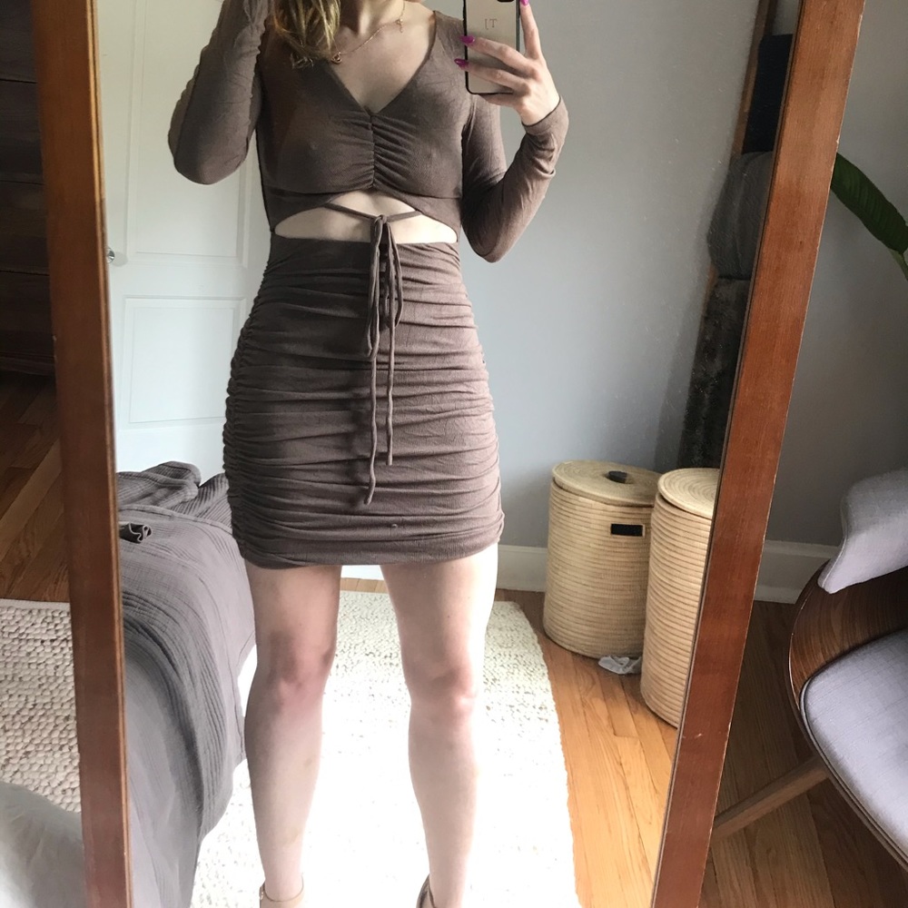 NWT HelloMollly ruched mini dress w/cutout+ties